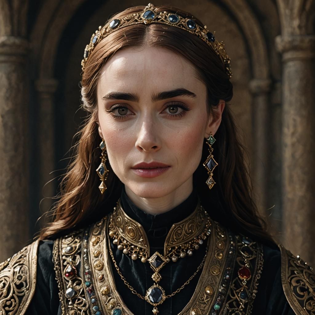 Lilly Collins in Medieval Academic Clothing