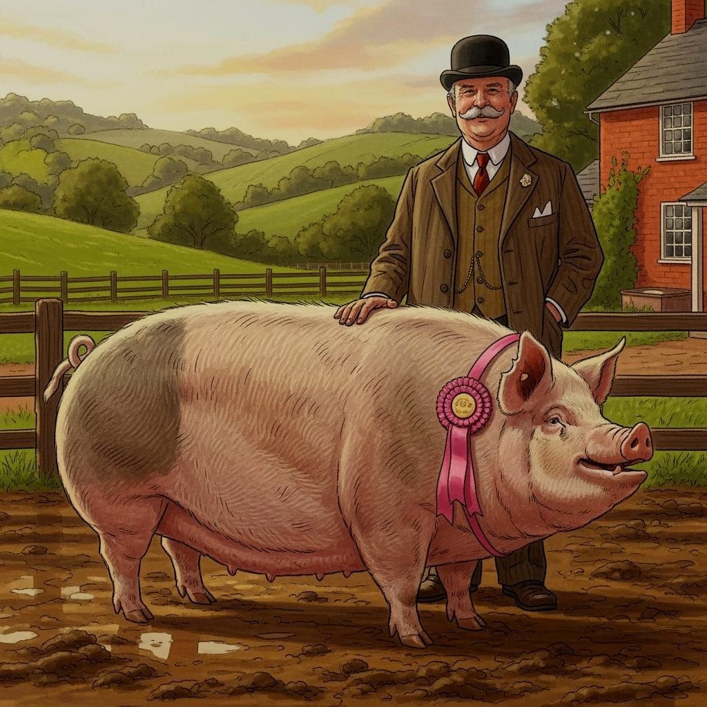 Lord Emsworth and Prize Pig on Victorian Farm