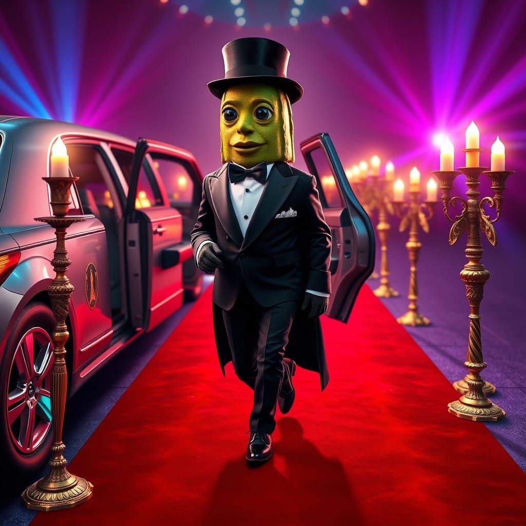 Luxurious Pickle Emerges from Golden Limo