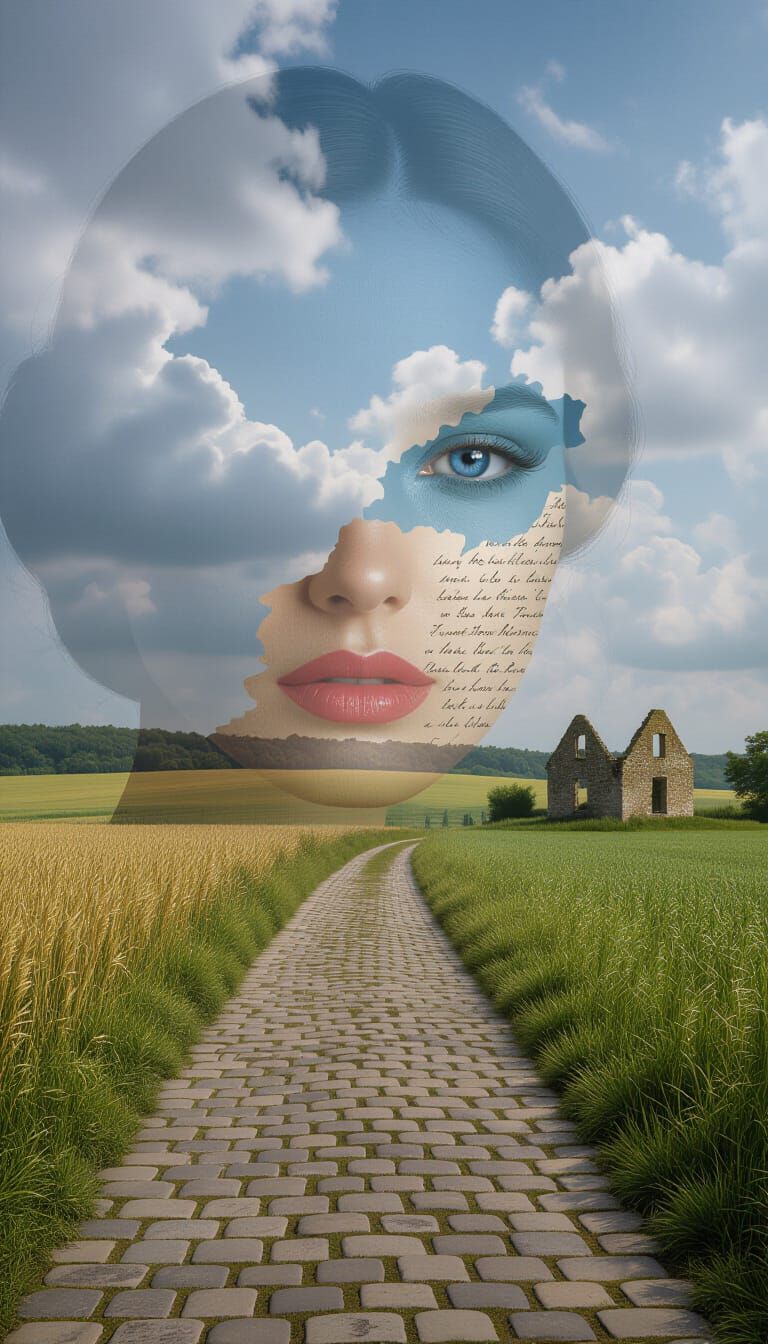 Create a hyper-realistic surreal double exposure portrait. T...