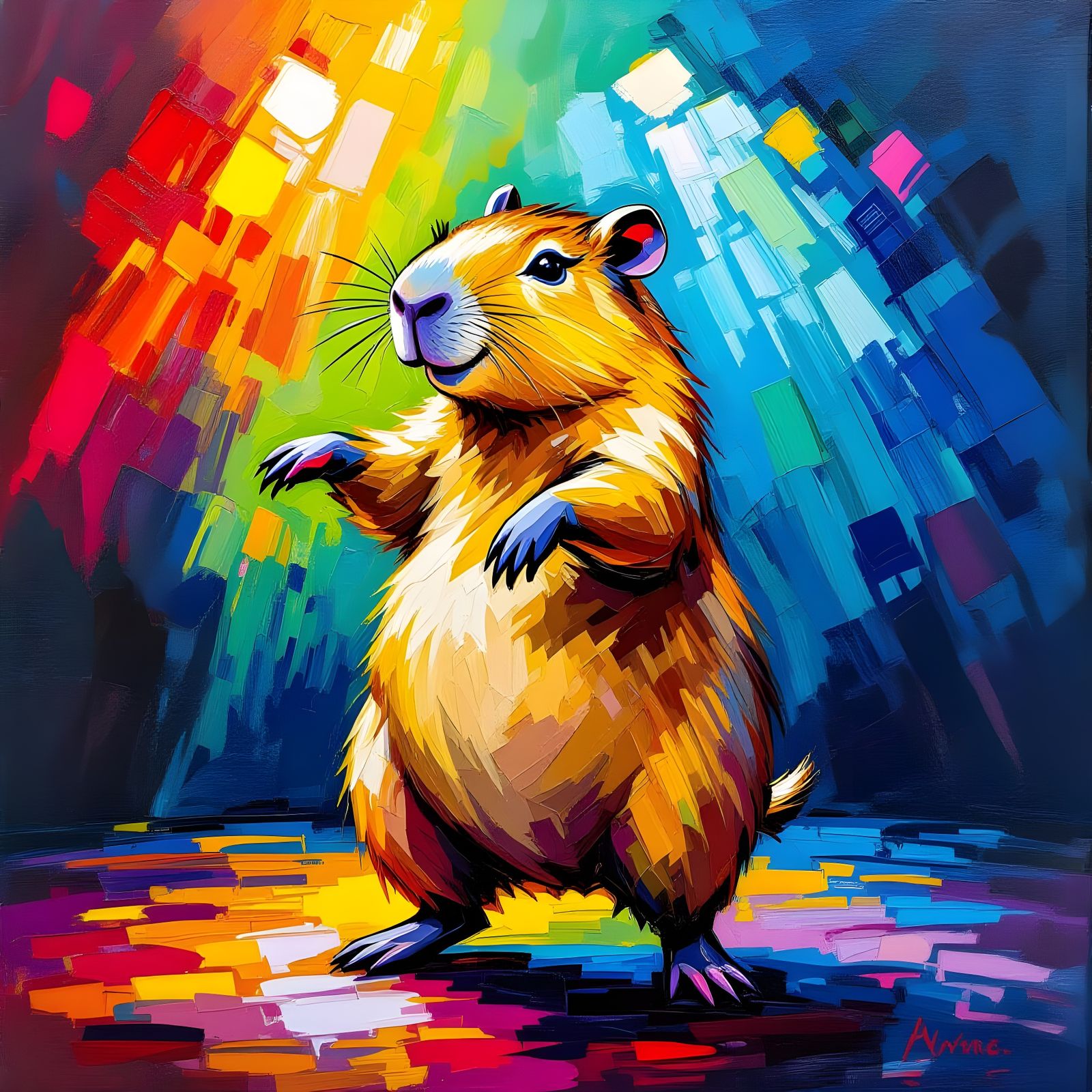 Joyful Capybara Dances Lambada in Expressive Oil Painting