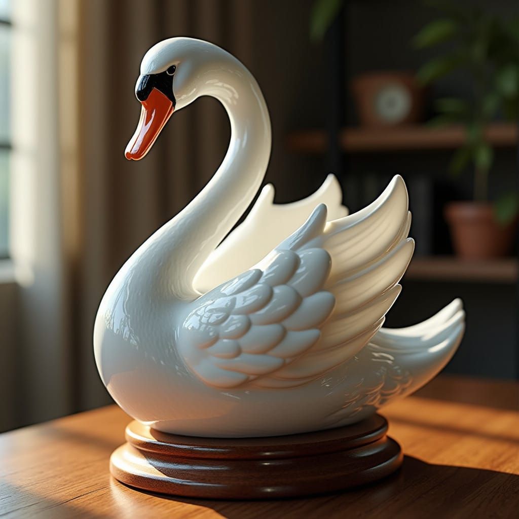 Elegant White Swan Figurine in Ceramic Art
