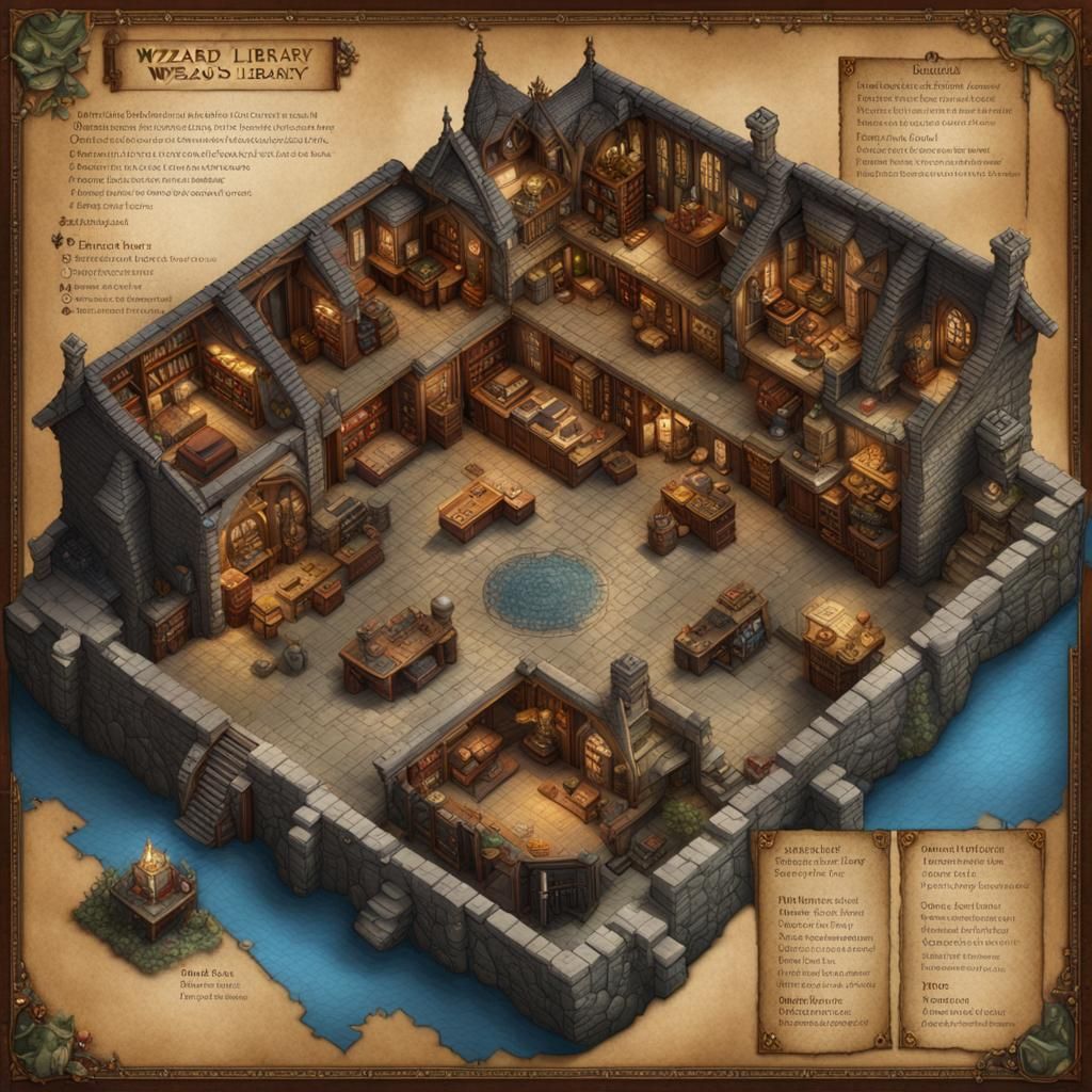 Detailed Wizard's Library Battlemap for D&D