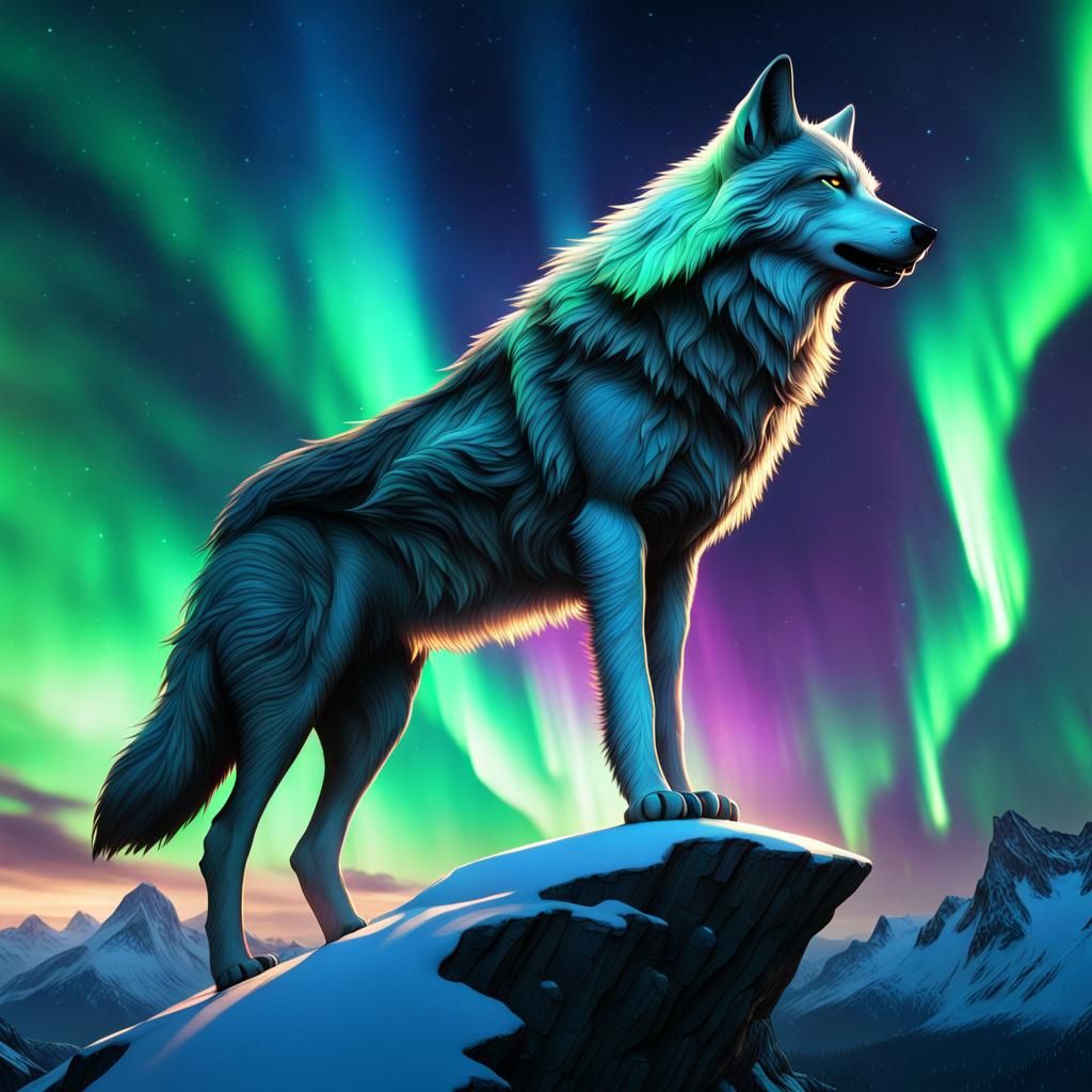 Wolf and Northern Lights Fantasy Concept Art
