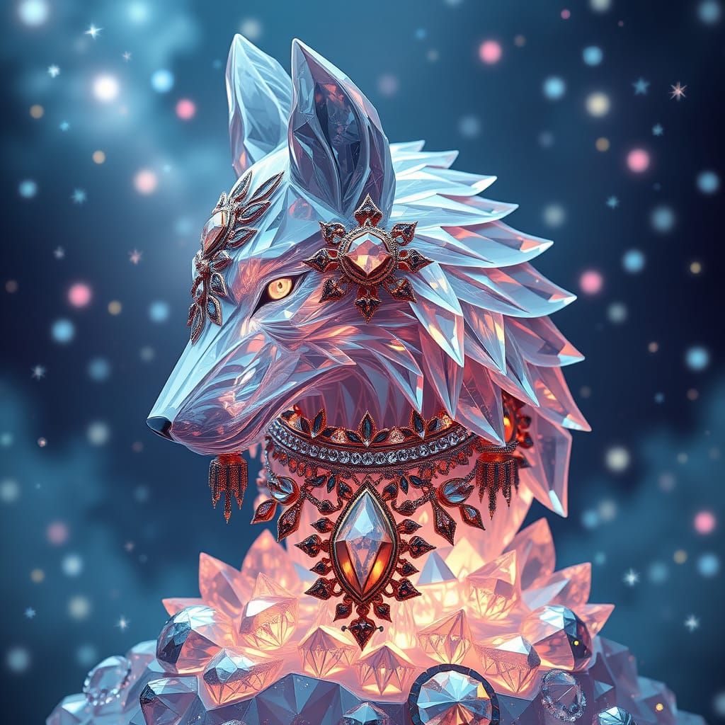 Crystal Wolf in Opulent Jewelry Setting