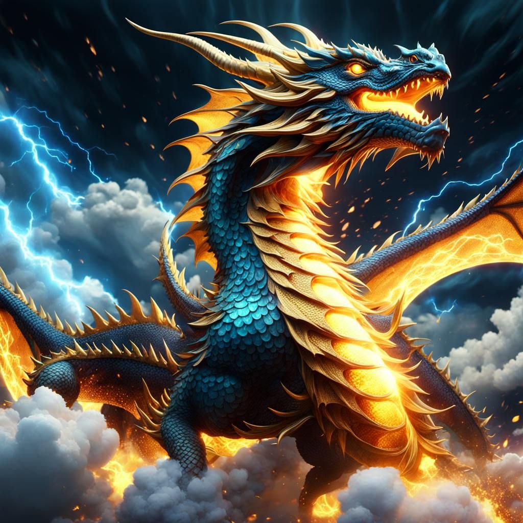 Elemental Dragon Soaring Through Stormy Skies