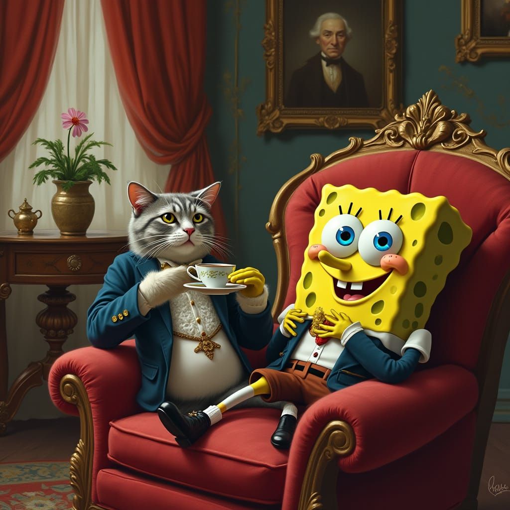 Regal SpongeBob in Victorian Parlor, Classical Portrait