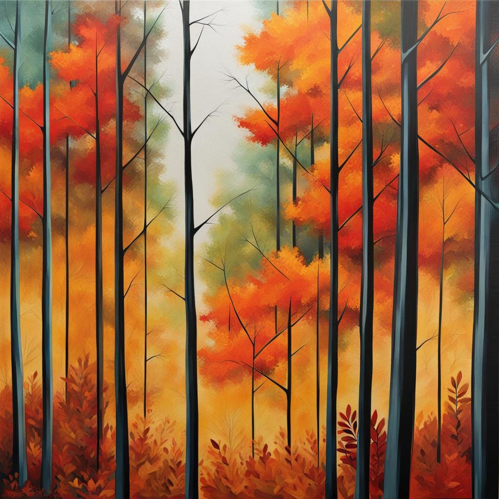 Abstract Autumn Forest in Complementary Colors