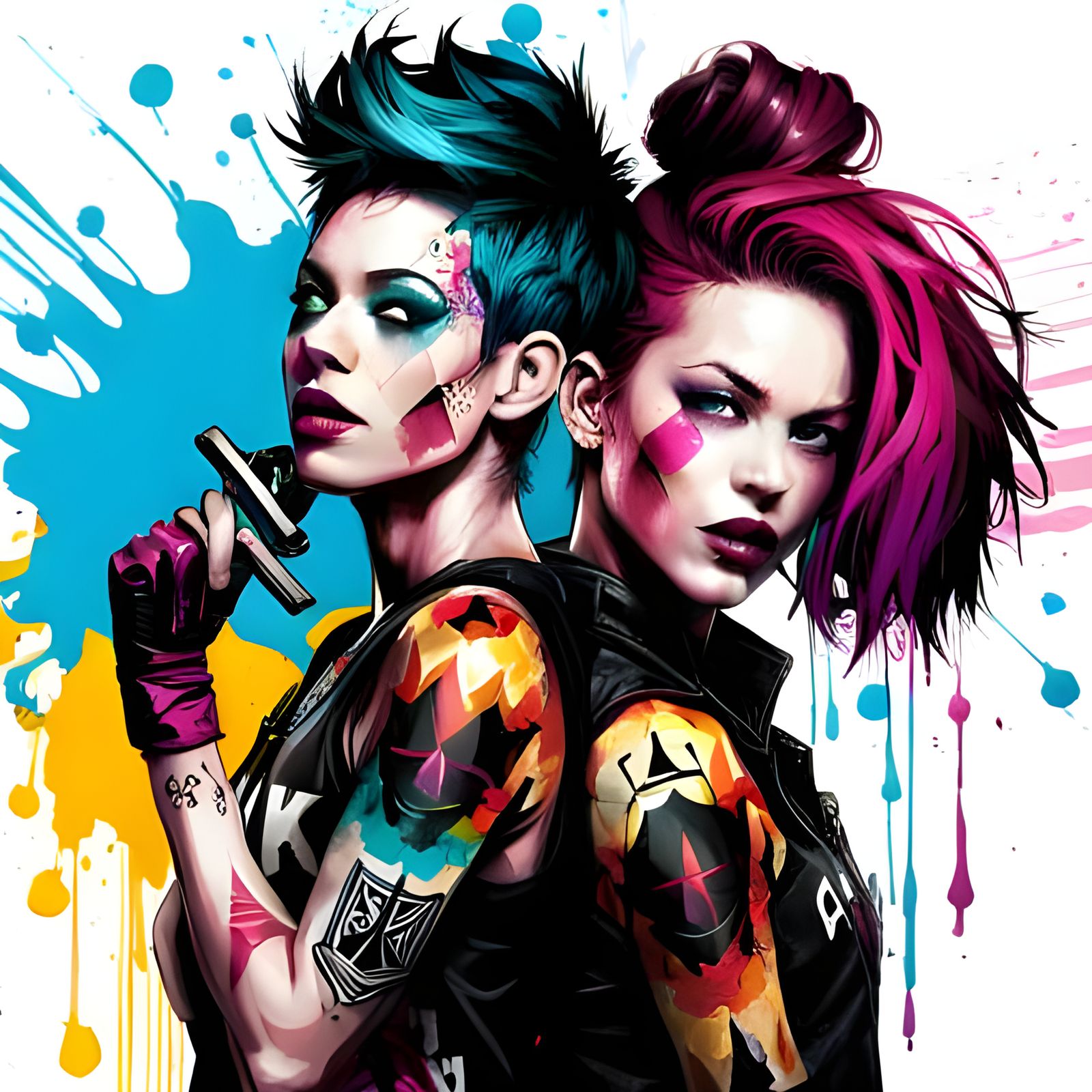 Jinx and Harlequin: Punk Anarchy Girls in Splash Art