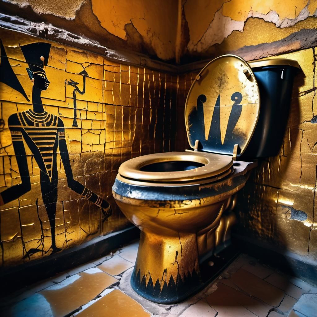 Egyptian One Piece Toilet Painting in Psychedelic Style