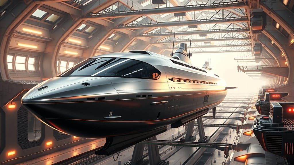 Luxurious Futuristic Space Frigate Lands in High-Tech Space ...