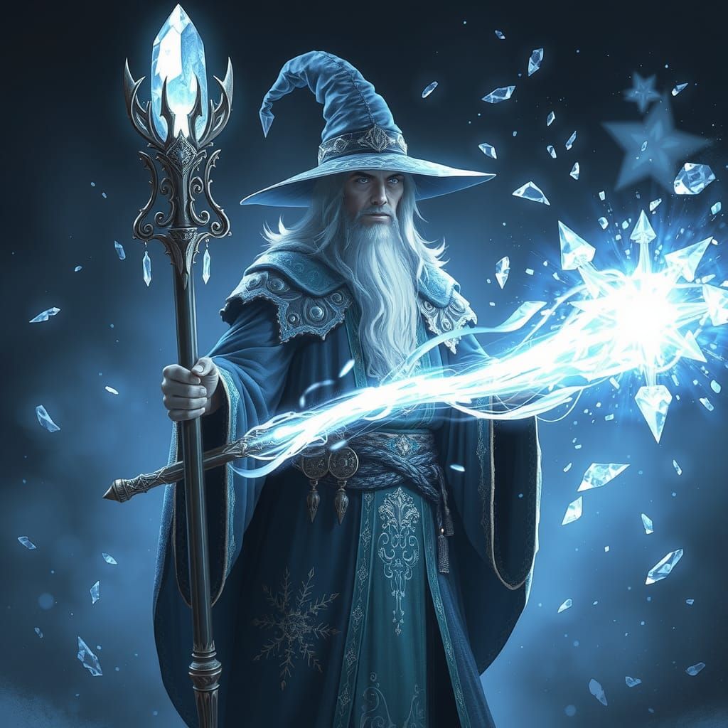 Fantasy Wizard Casting Ray of Frost
