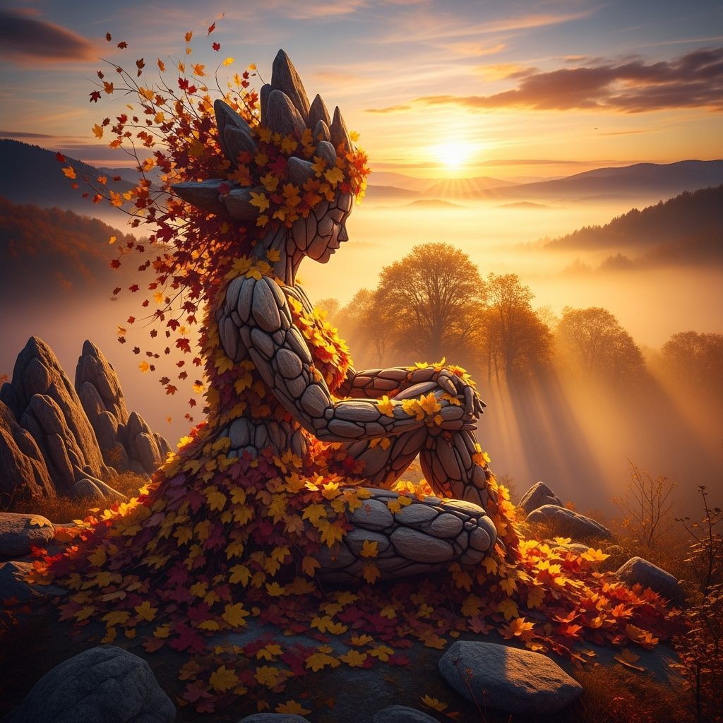 Autumn Goddess of Stone and Gold Leaves