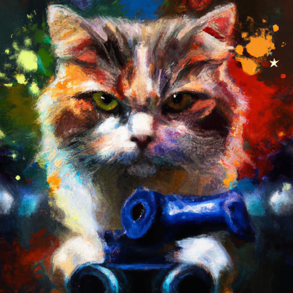 Hyperrealistic Cat with Guns in Splash Art Style