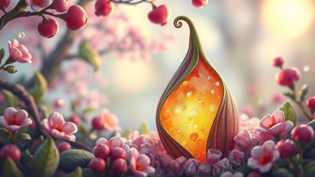 Enchanted Dewdrops in a Candy-Like Landscape