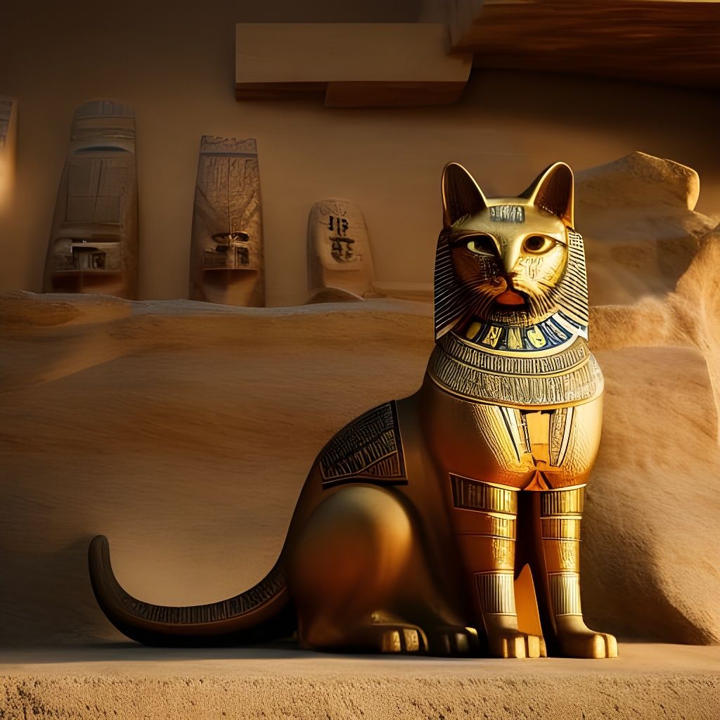 Ancient Egyptian Cat with Hieroglyphs in Fantasy Style