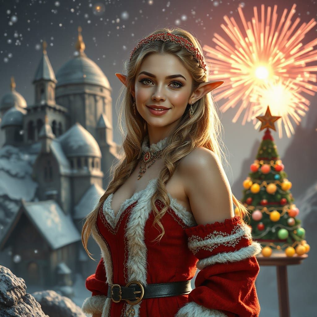 Beautiful Elf Woman in Festive New Year's Attire