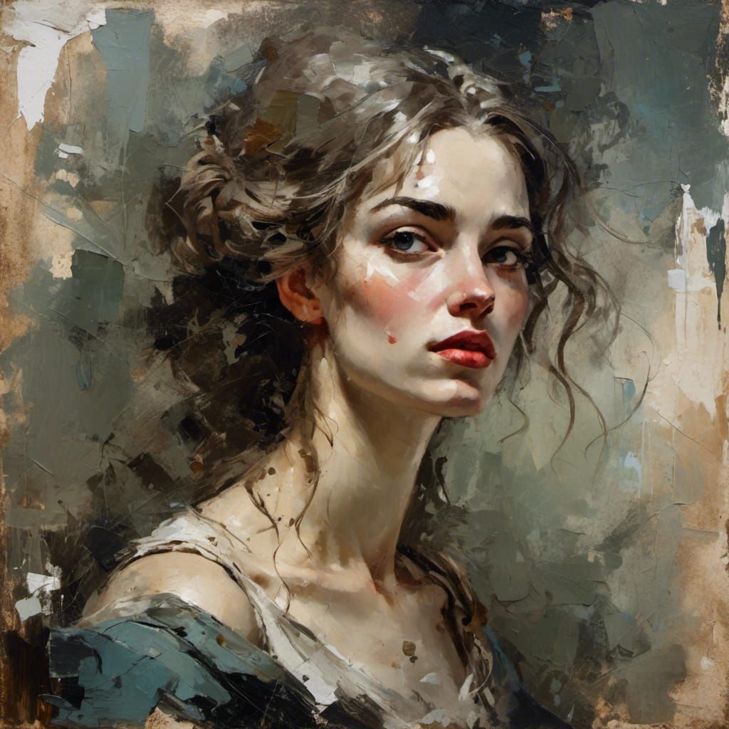 Grungy 18th Century Oil Painting of a Girl