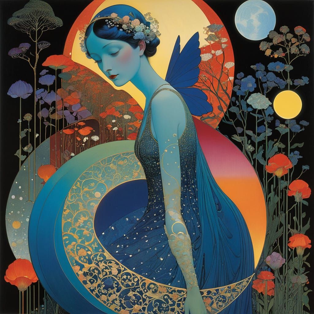 Ethereal Moonlit Nature Scene with Iridescent Hues