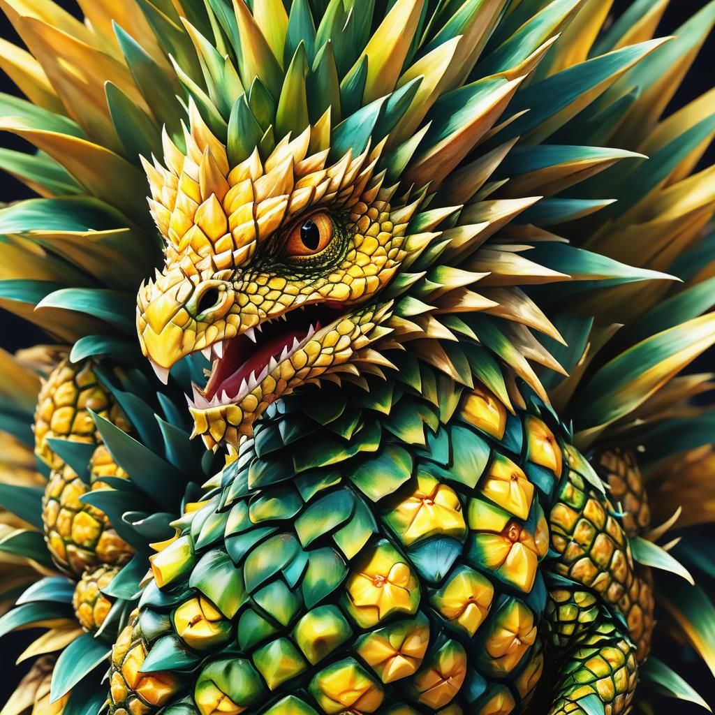 Dragon Pineapple Fusion in Vibrant Digital Art