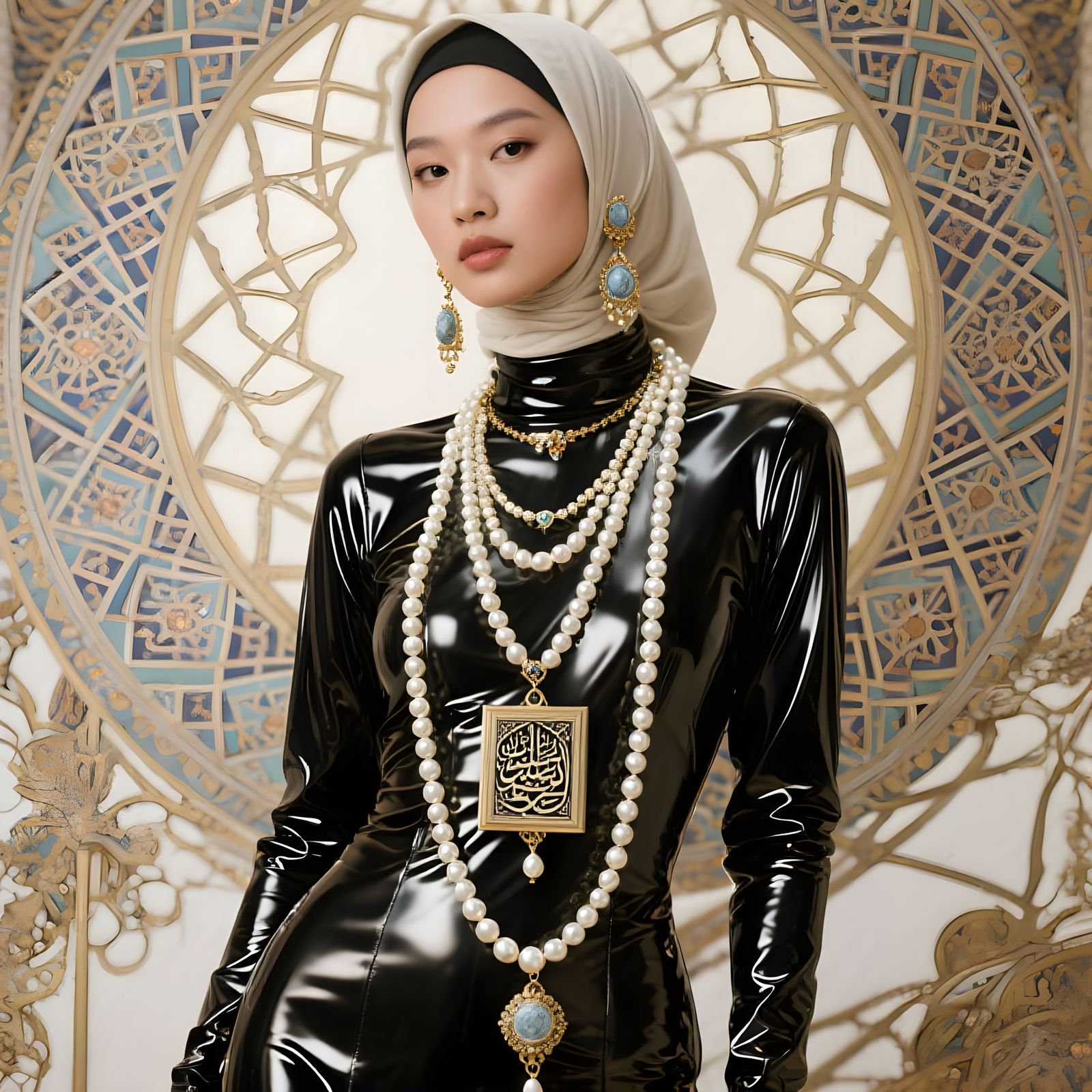 Asian Woman in Hijab with Pearl Body Chain