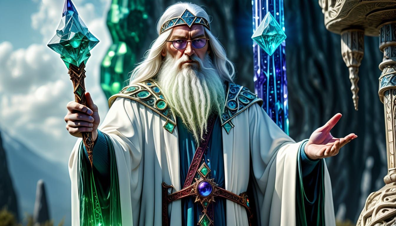 Mystical Wizard in a Vast, Atmospheric Landscape