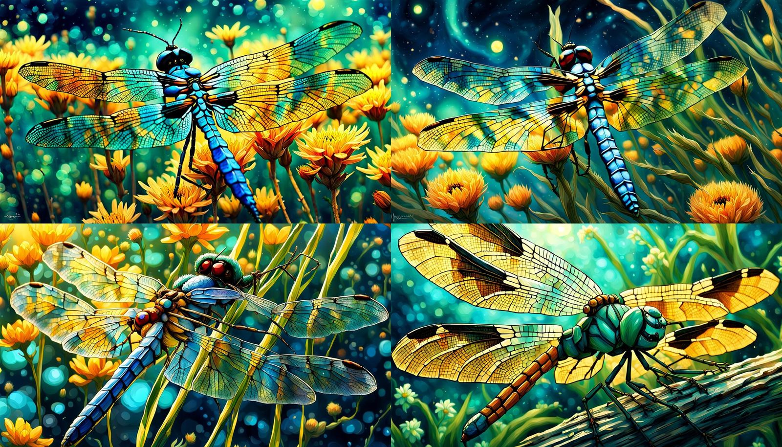 Dragonfly in Van Gogh Style, Hyperrealistic Image