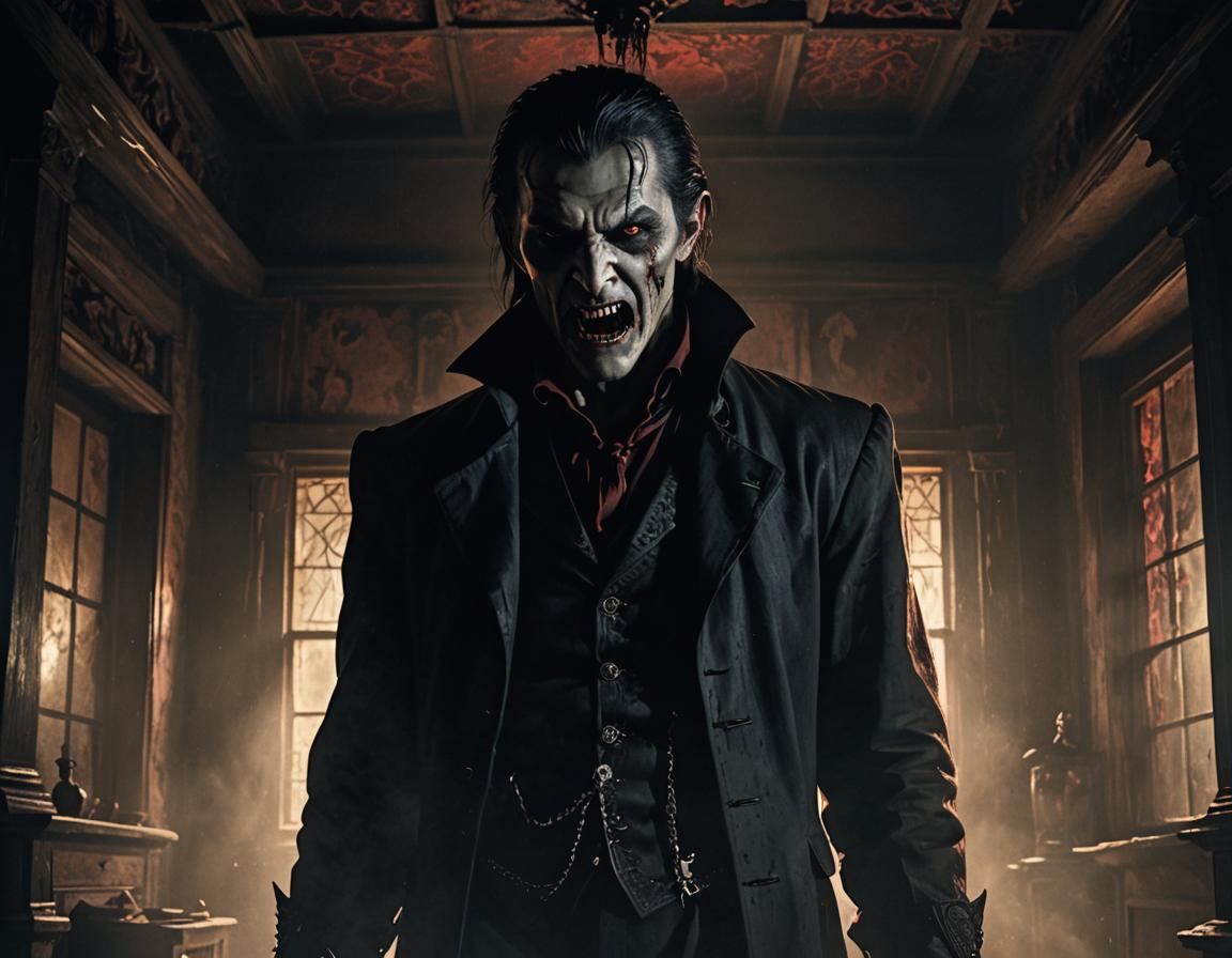 Vampire in Eerie Old House with Candle