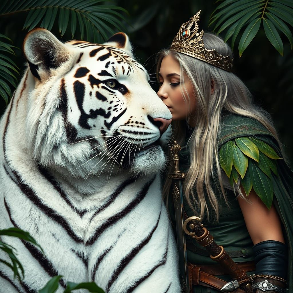 Woman Ranger and White Tiger Portrait