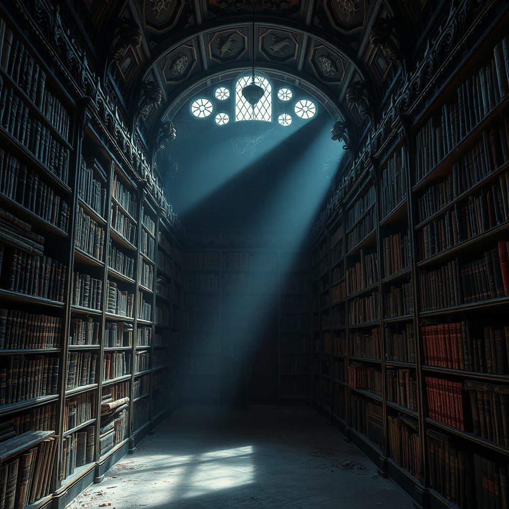 A Gothic Library of Ancient Tomes and Forgotten Knowledge