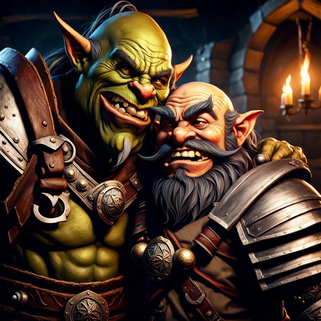 Orc and Dwarf Celebrate Brawl Aftermath