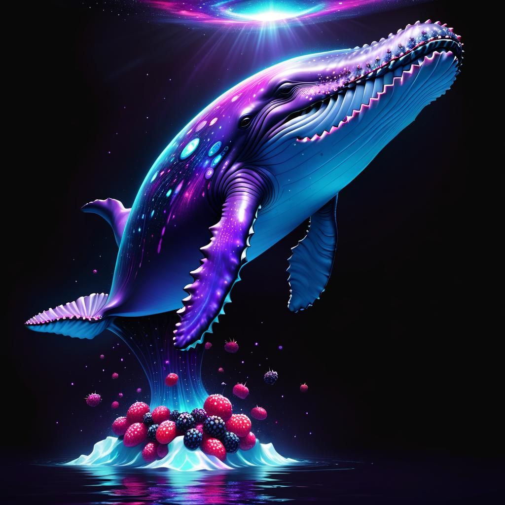 Cosmic Whale in Berry Sea: Psychedelic Illustration
