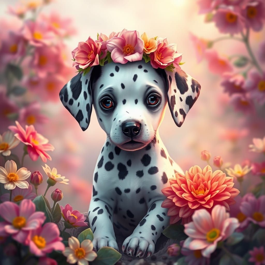 Dalmatian in Whimsical Floral Paradise