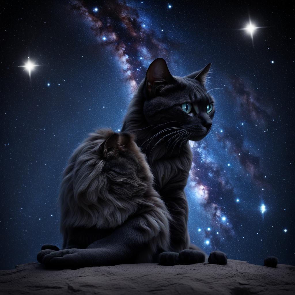 Sphinx Cat Stares at Starry Feline