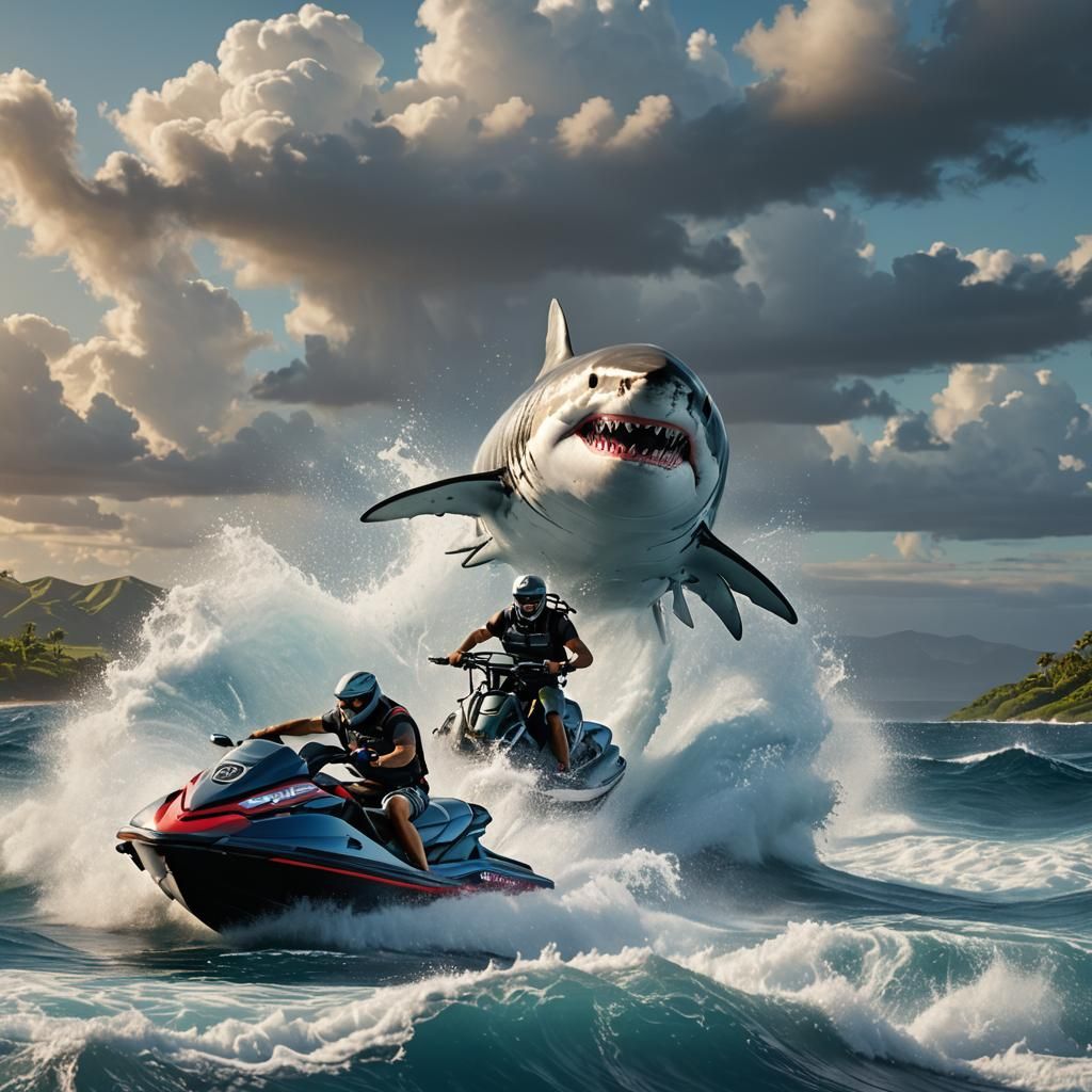 Great White Shark on Jetski: Fantasy Concept Art