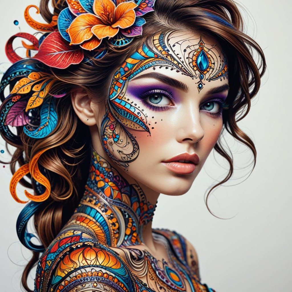 Elegant Liquid Zentangle Woman in Glamorous Style