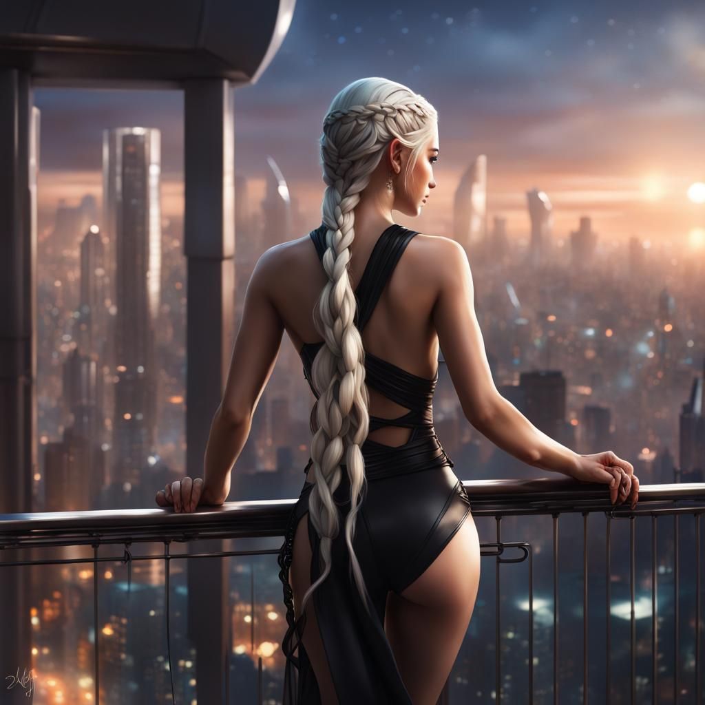 Futuristic Daenerys Targaryen model in a black bikini-style ...