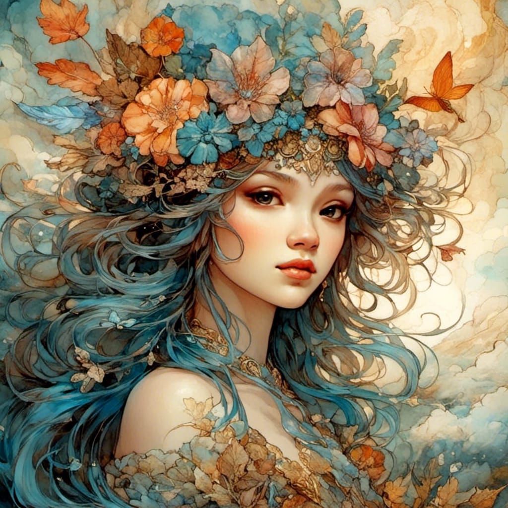 Floral Fairy Goddess in a Magical Fantasy Style