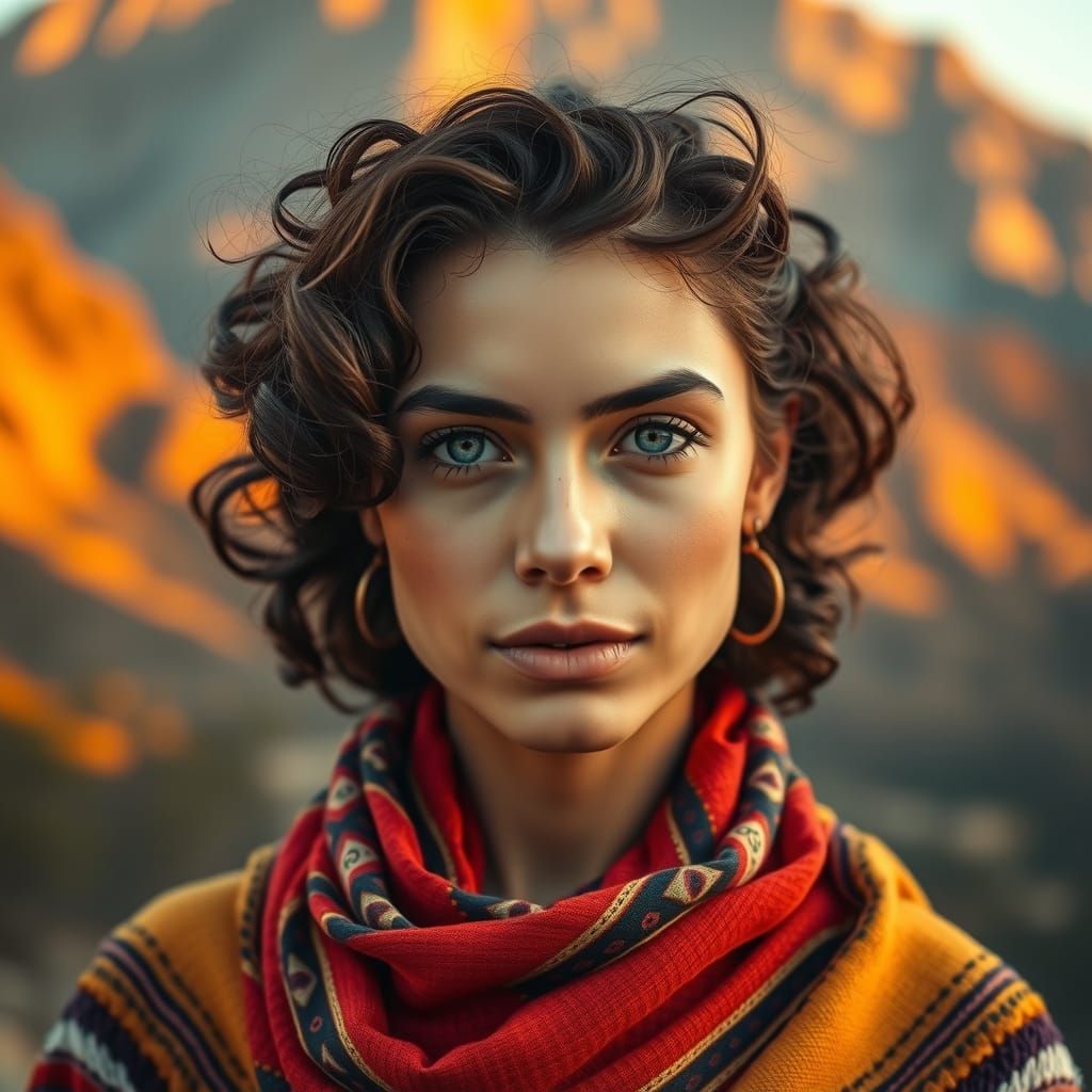 Serenely Captured European Woman in Mexico Mountains