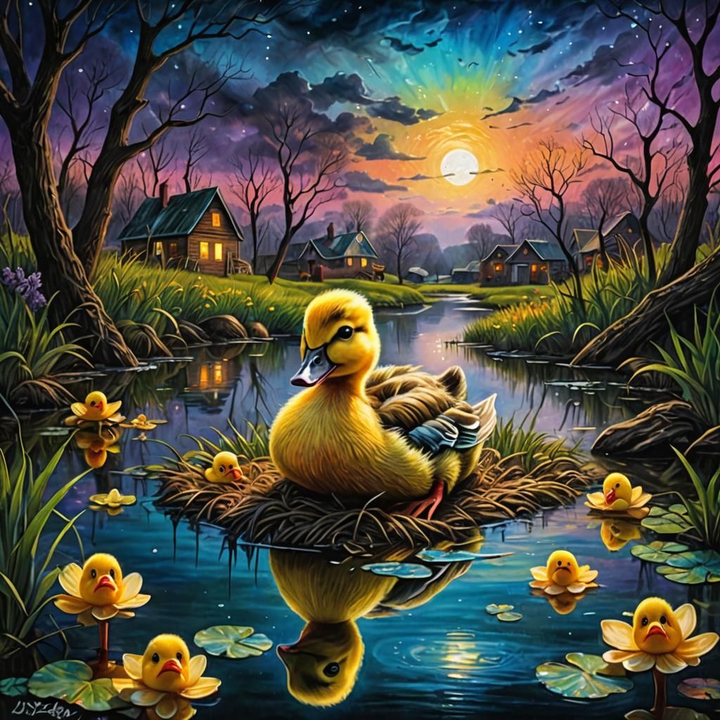 Haunting Nursery Rhyme: Baby Duck in Mixed Media