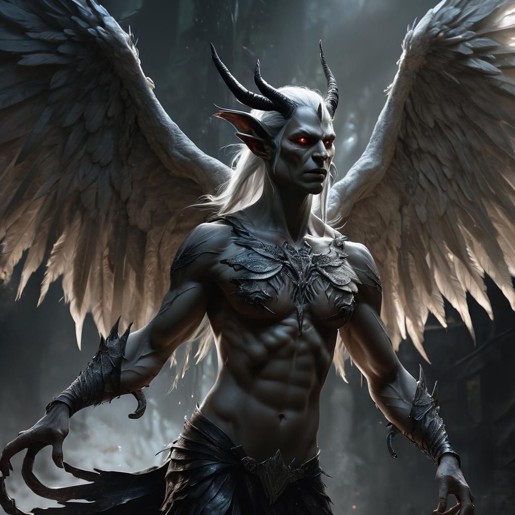 Demon Elf with Angel Wings: Dark Fantasy Art