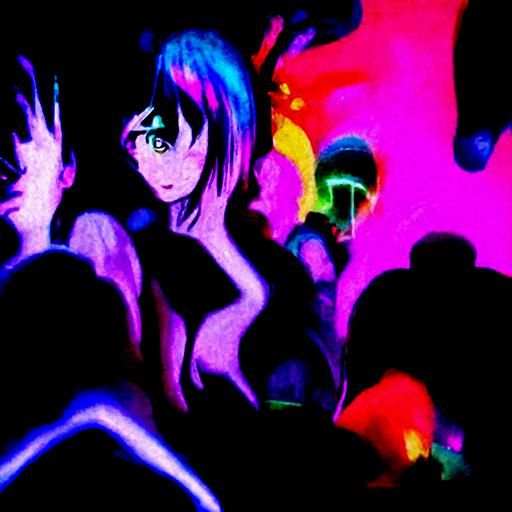 Anime in a club glowing neon psychedelic 8k resolution surre...