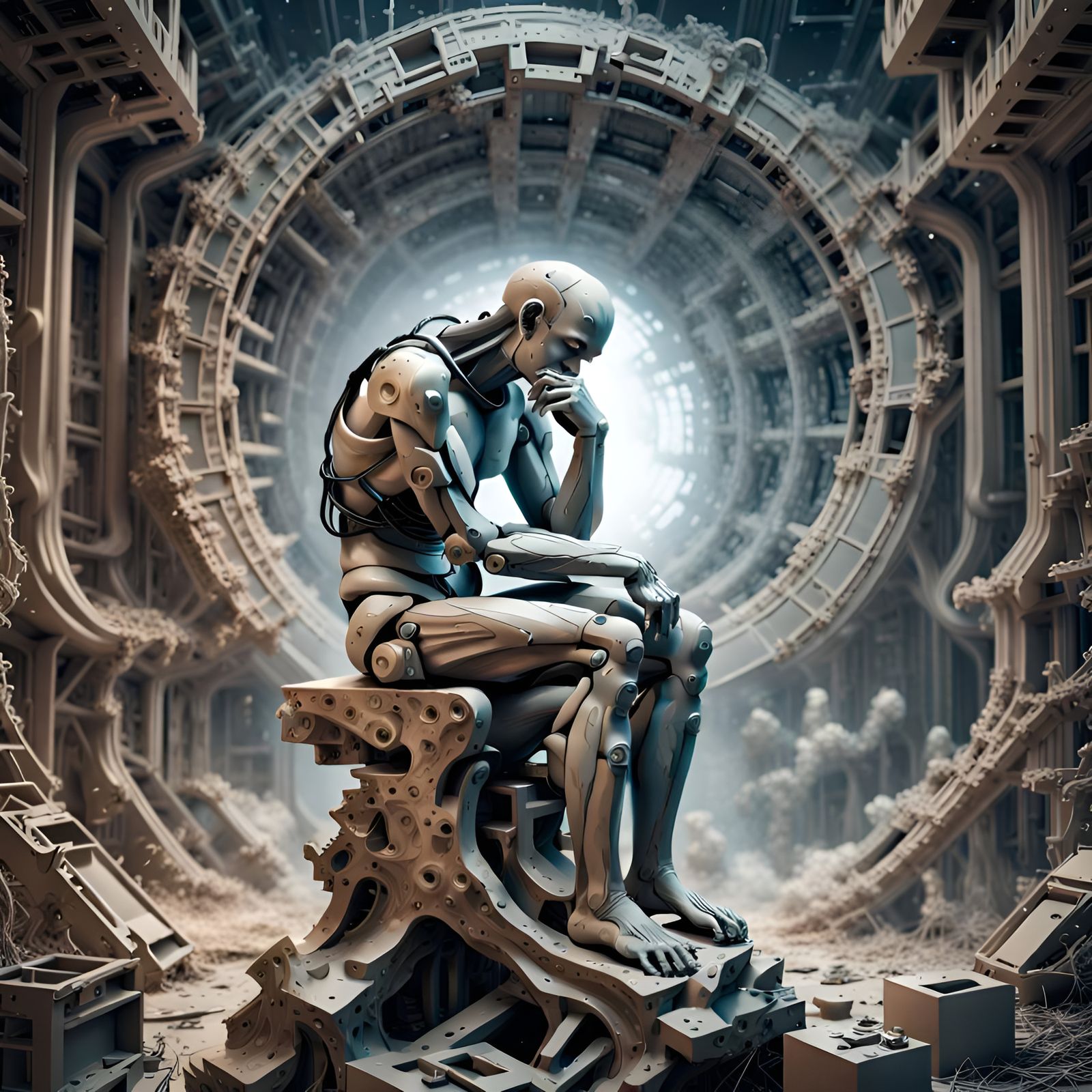 Ghostly Thinker in Space Laboratory, Digital Illustration