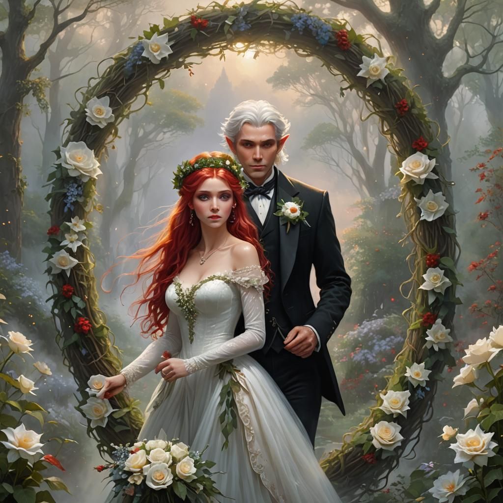 Ethereal Elf Wedding in Hyperdetailed Fantasy Style