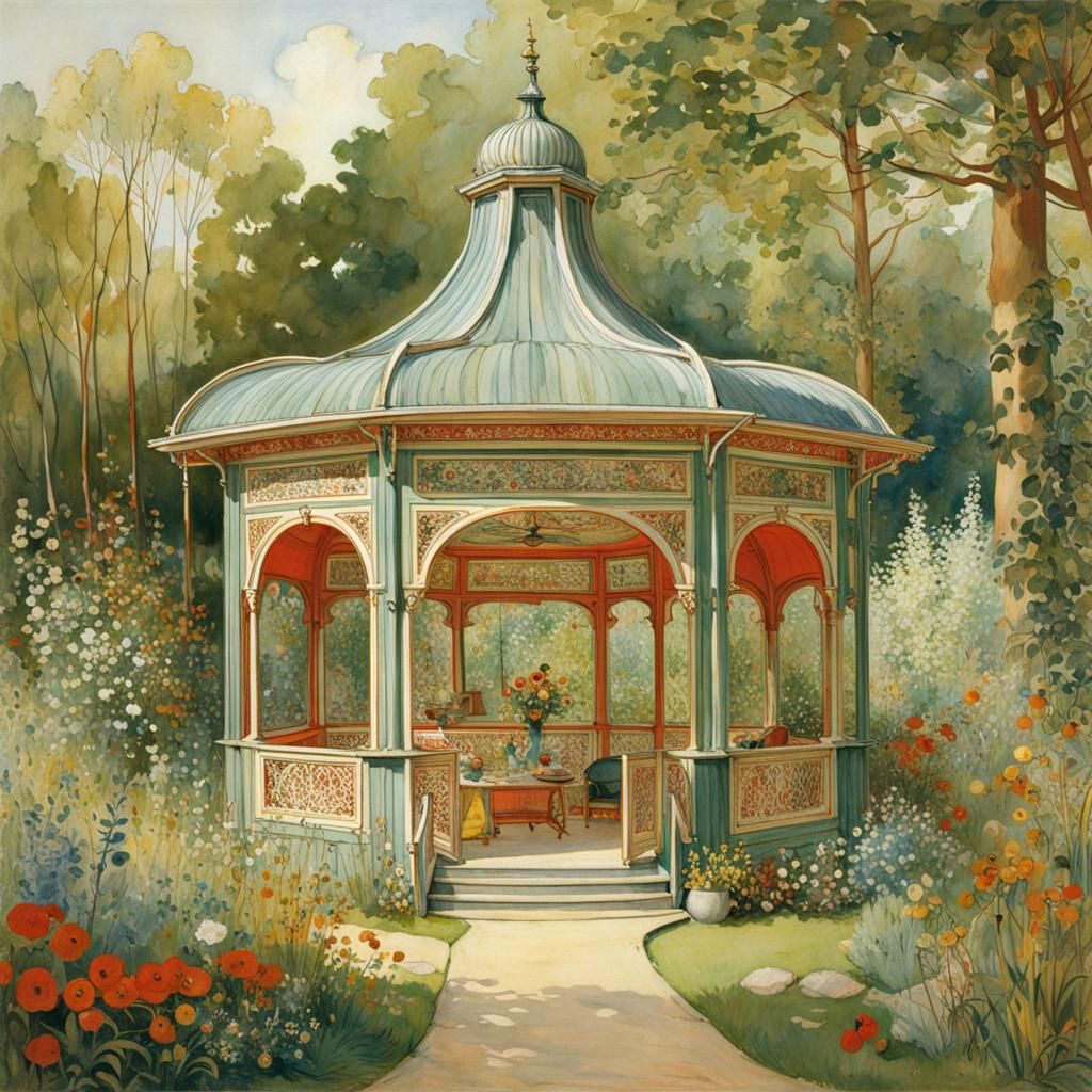 Hyperdetailed Garden Pavilion with Intricate Design