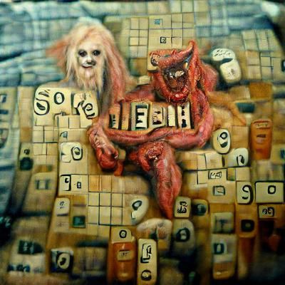 Infernal Scrabble Game in Oil Painting Style