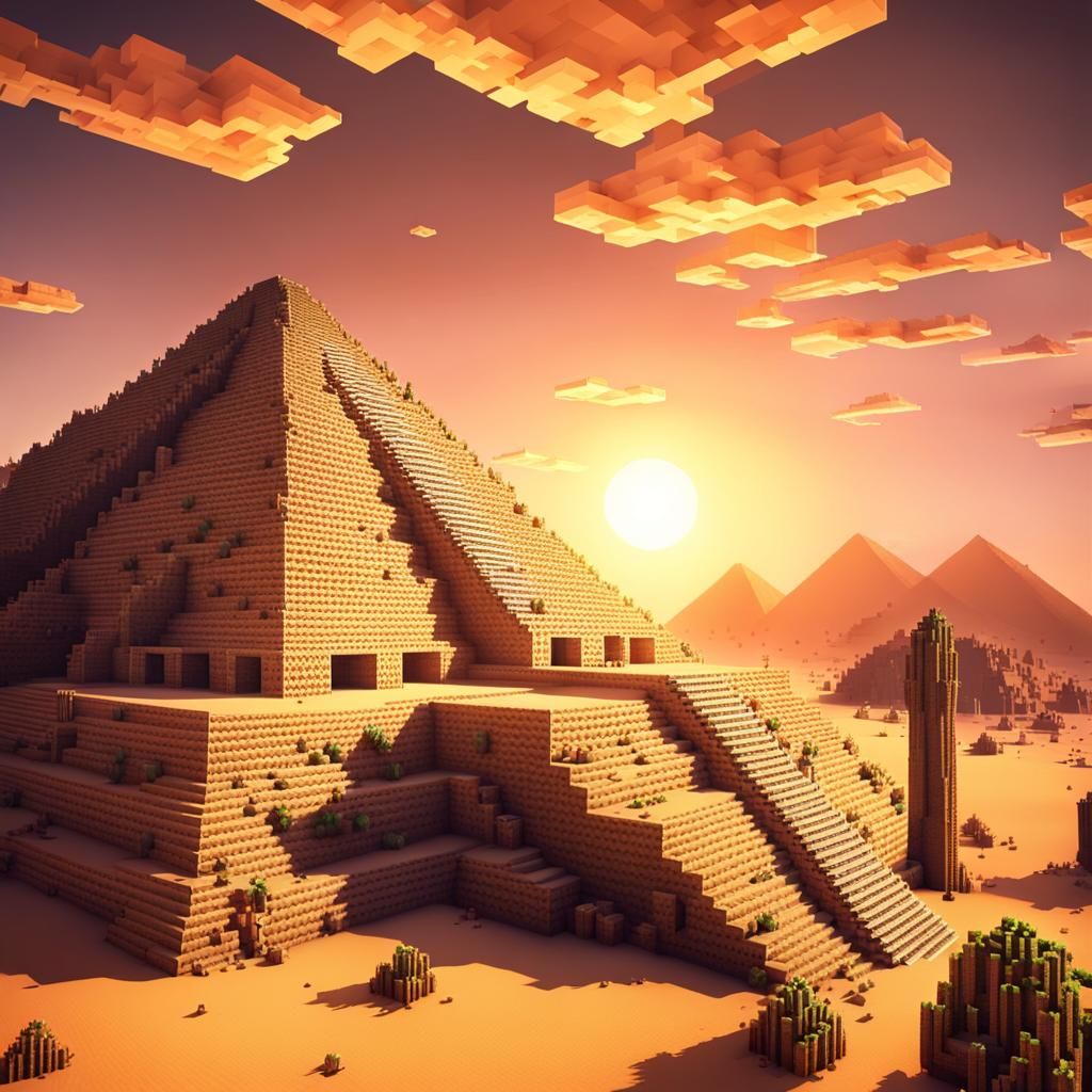 Minecraft Pyramid in Desert Biome at Sunset