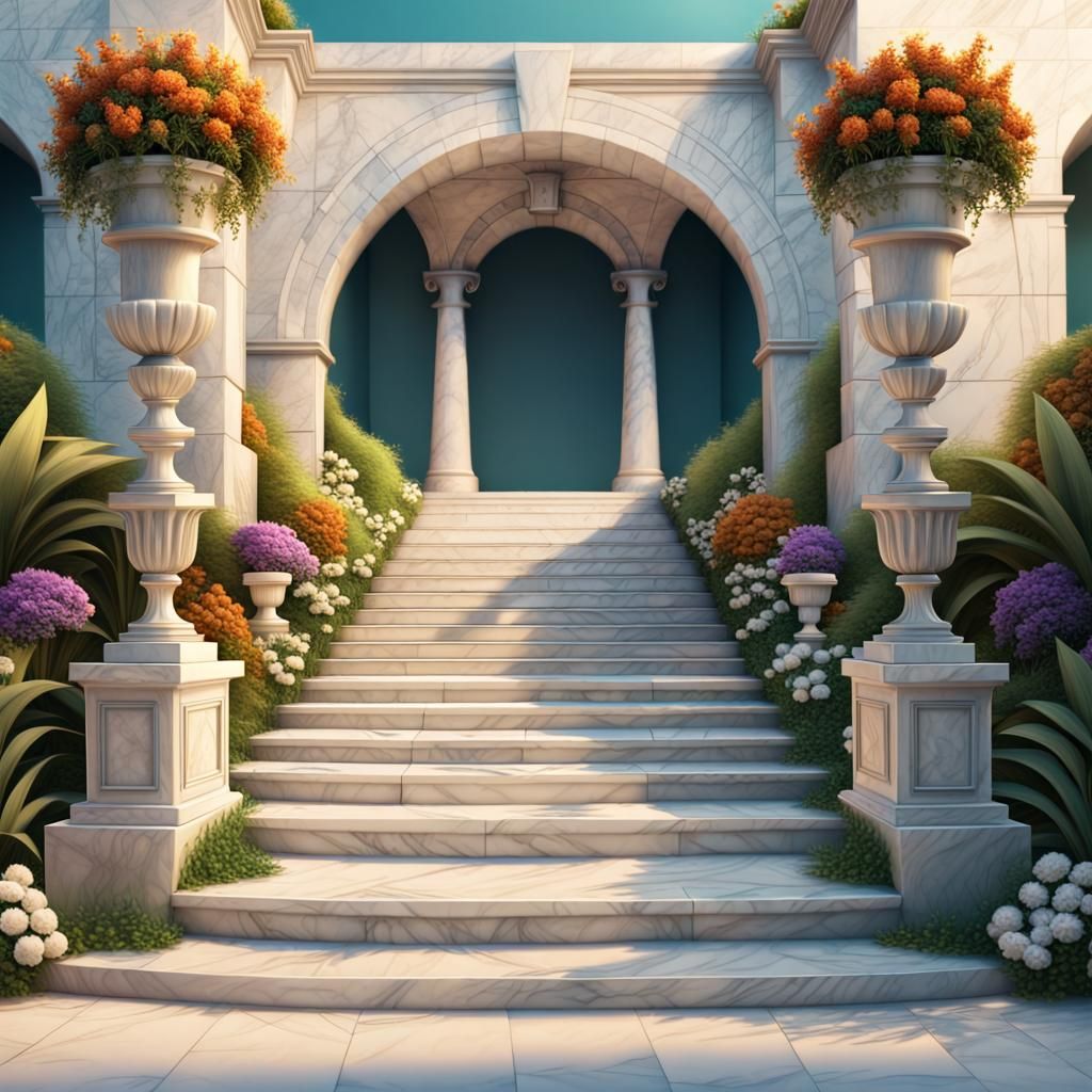 Empty Podium with Marble Stairs in 3D Digital Art