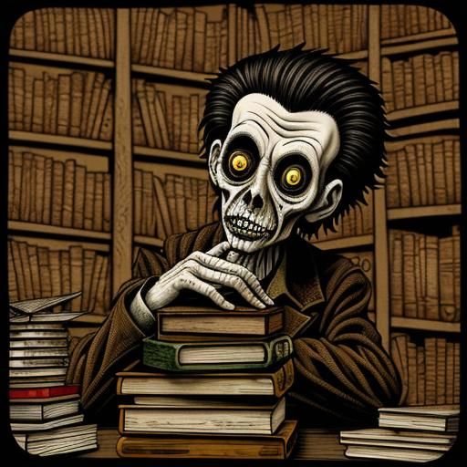 Disturbing Zombie Librarian in Art Brut Style