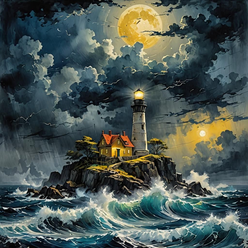 Lighthouse in Stormy Seas: A Duochromatic Fantasy